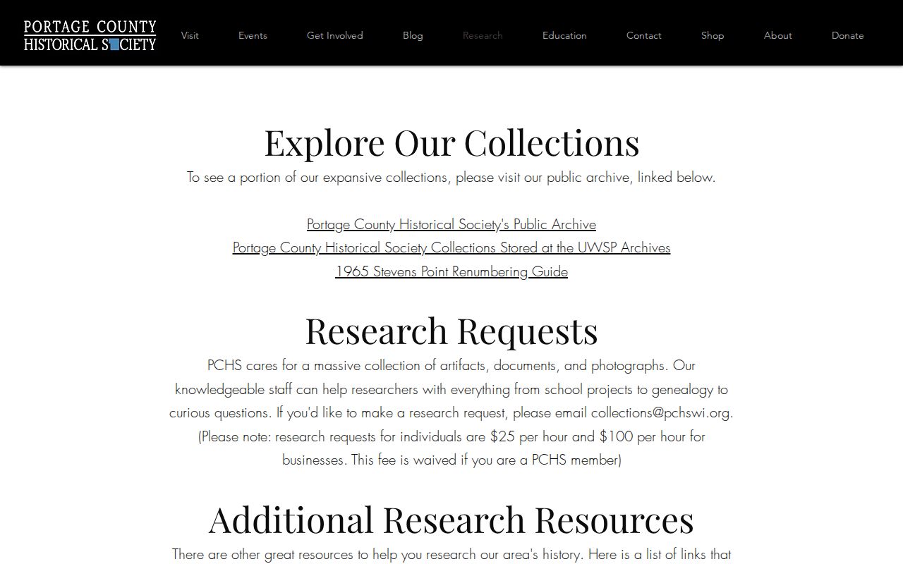 Stevens Point previous residents historical society research page